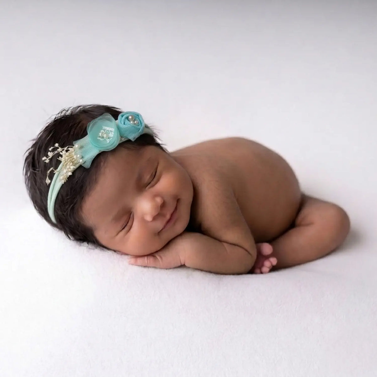 Baby Girl Spiral Flower with pearls Hairband H072 | 1Y | Baby Blue