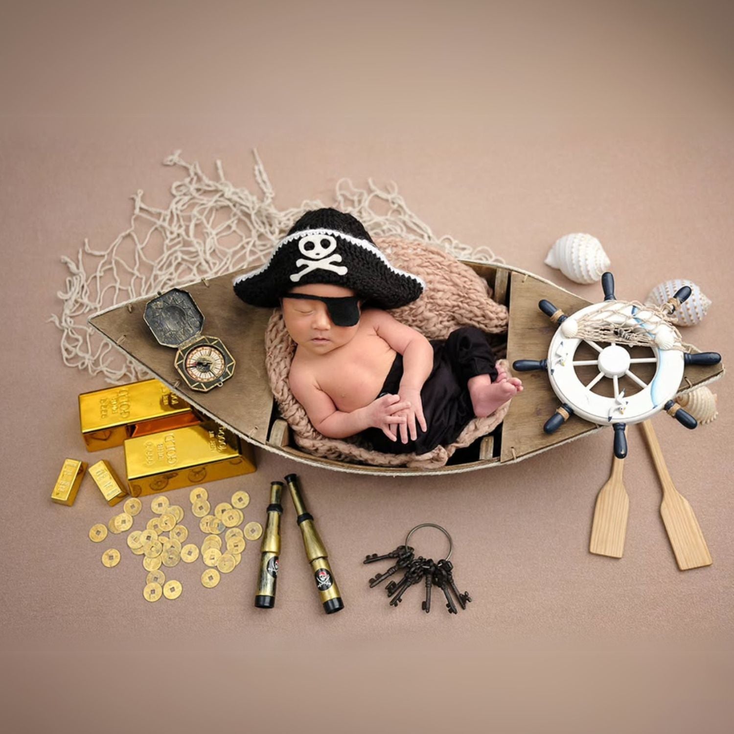Baby Knit Newborn Pirate Hat Photo shoot prop O135 | 3M | Black