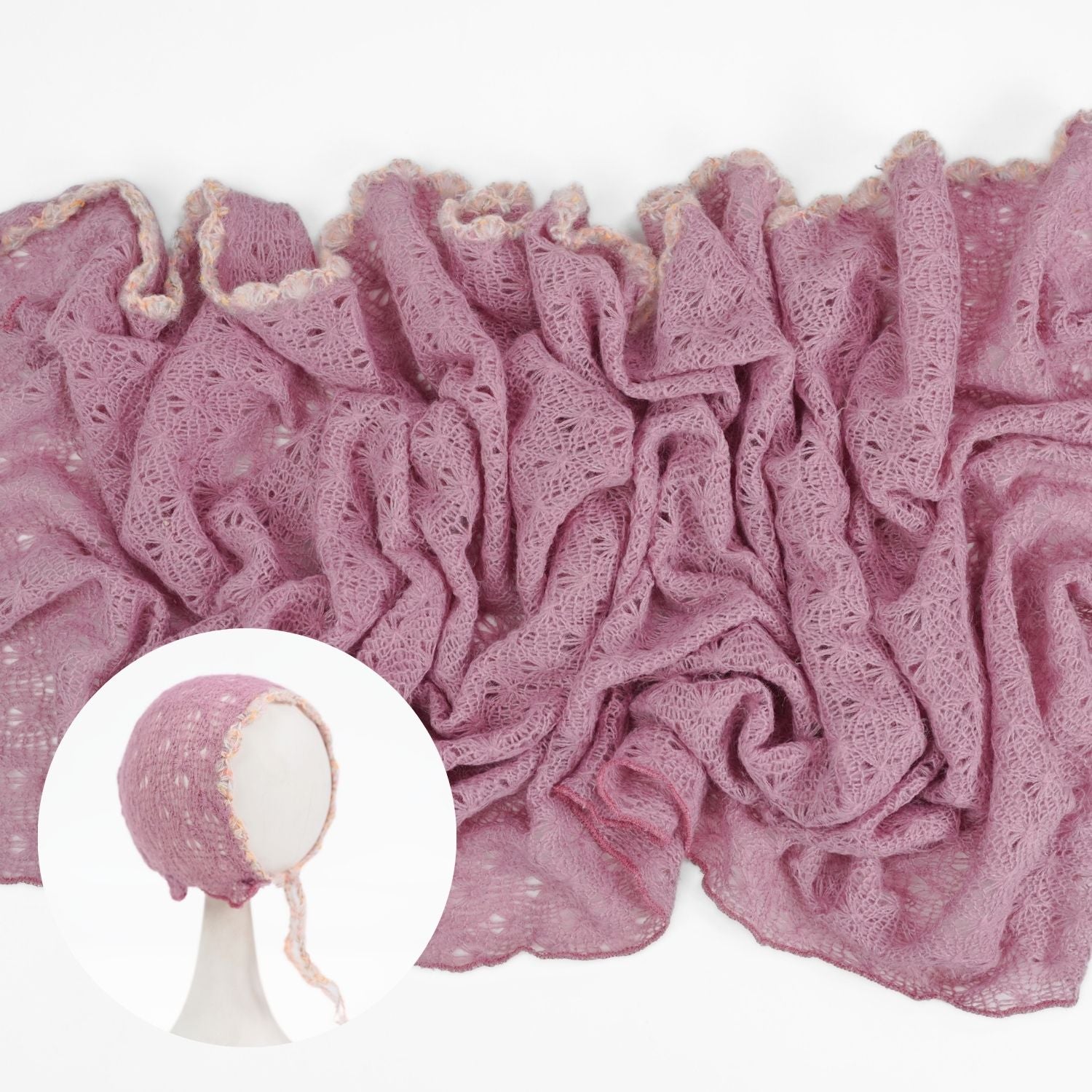 Baby Knitted Wrap with Knitted Bonnet Set of 2 SR083 | NB | Pink Purple Shades
