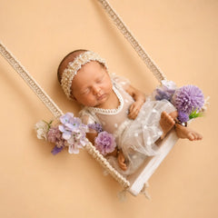 Baby Macrame Flower Swing | Wooden Decorative | Rustic White