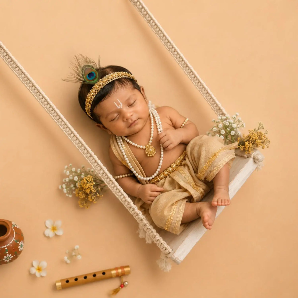 Baby Macrame Swing | Wooden Decorative | Rustic White