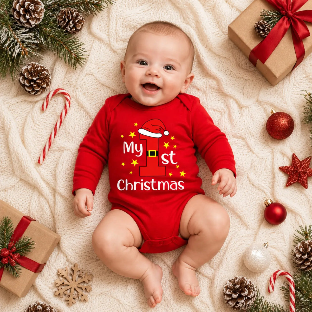 Baby My First Christmas Romper O107 | 3M | Red