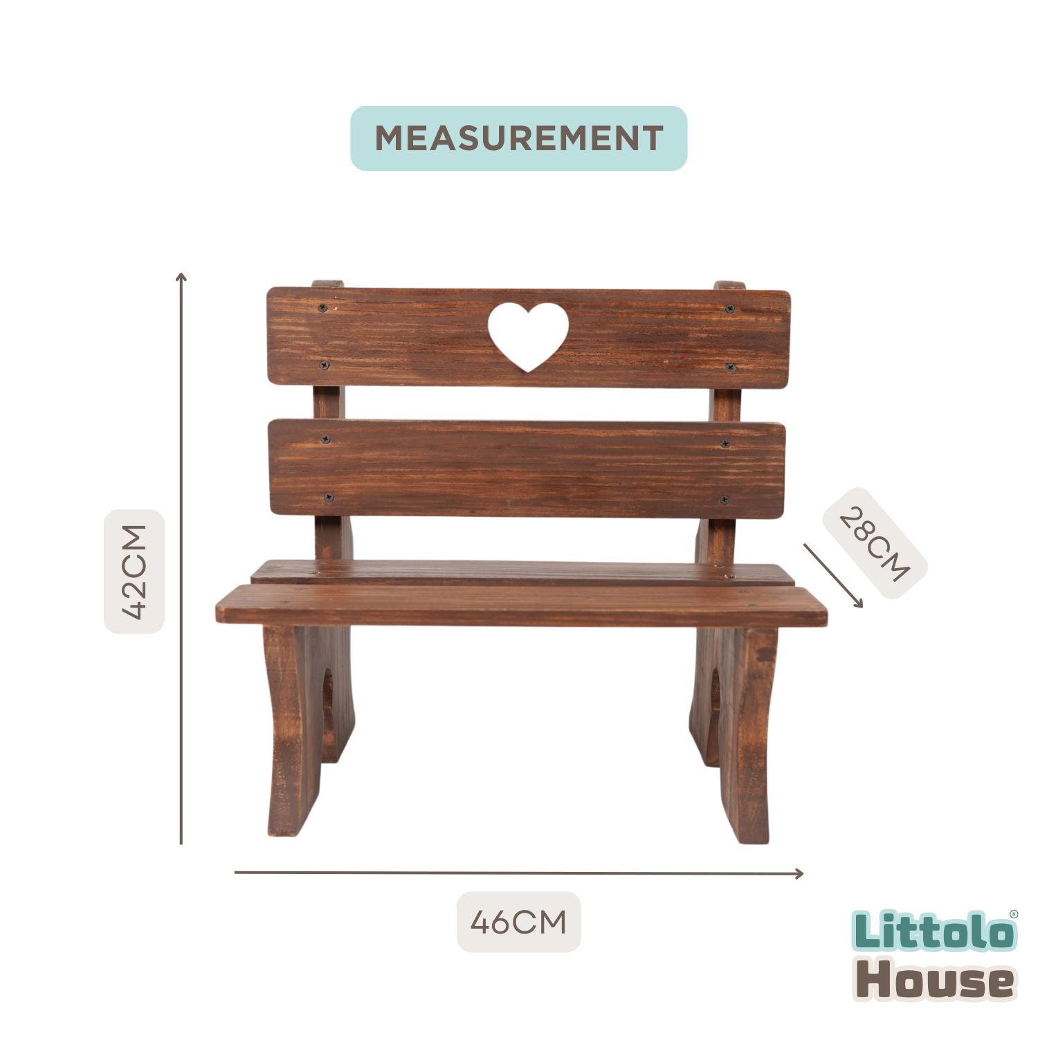 Baby Park Style Heart Cut Bench | Wooden Decorative | Brown