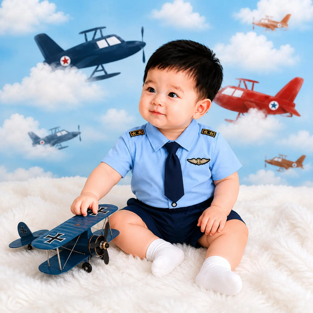 Baby Pilot Costume for Baby photo shoot props O137 | 12M | Blue
