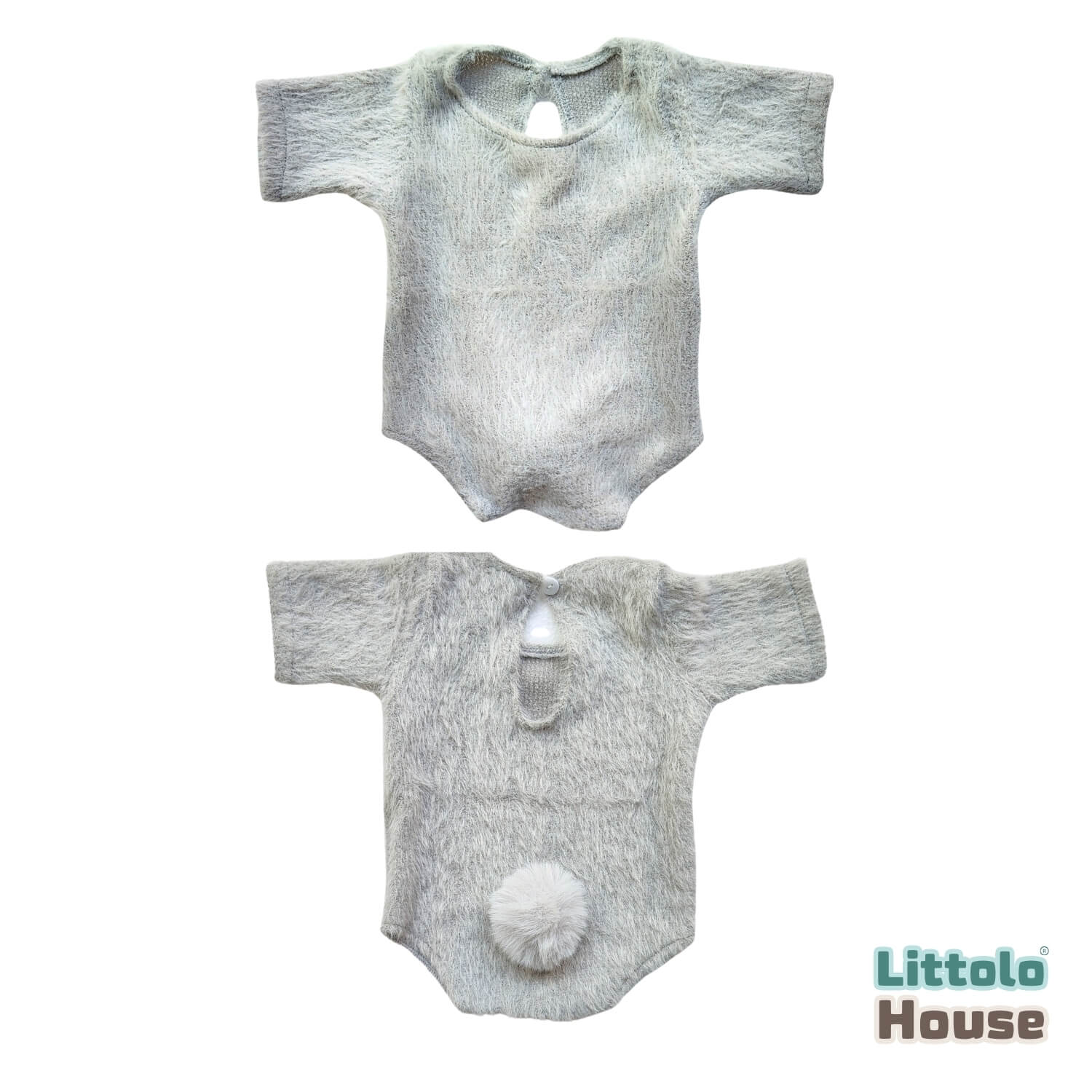 Baby Premium Furry Romper with Bunny Bonnet O232 | NB | Light Grey