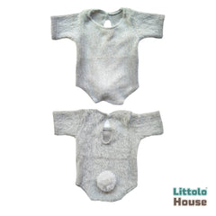 Baby Premium Furry Romper with Bunny Bonnet O232 | NB | Light Grey