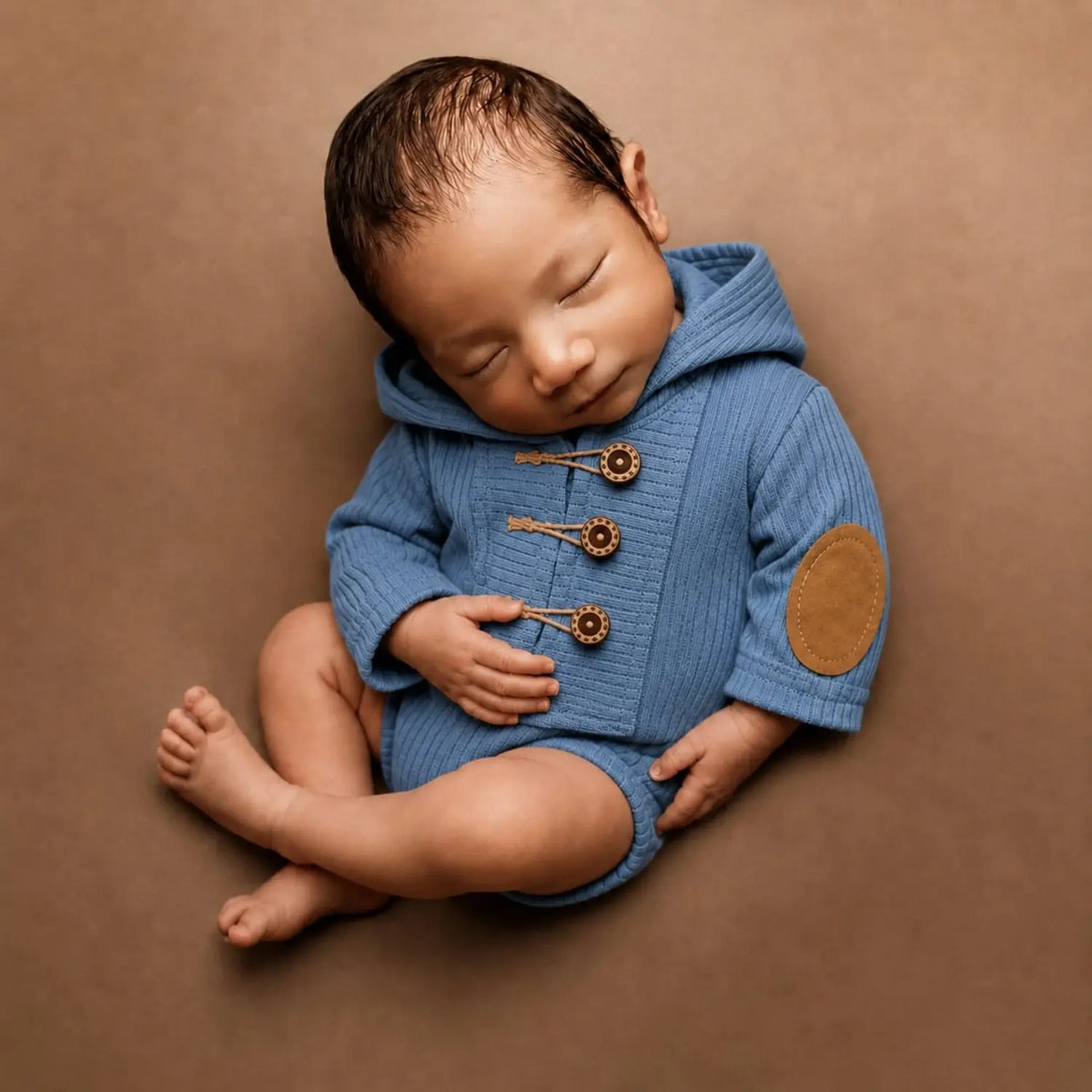 Baby Ribbed Hooded Romper O245 | 2M| Airforce