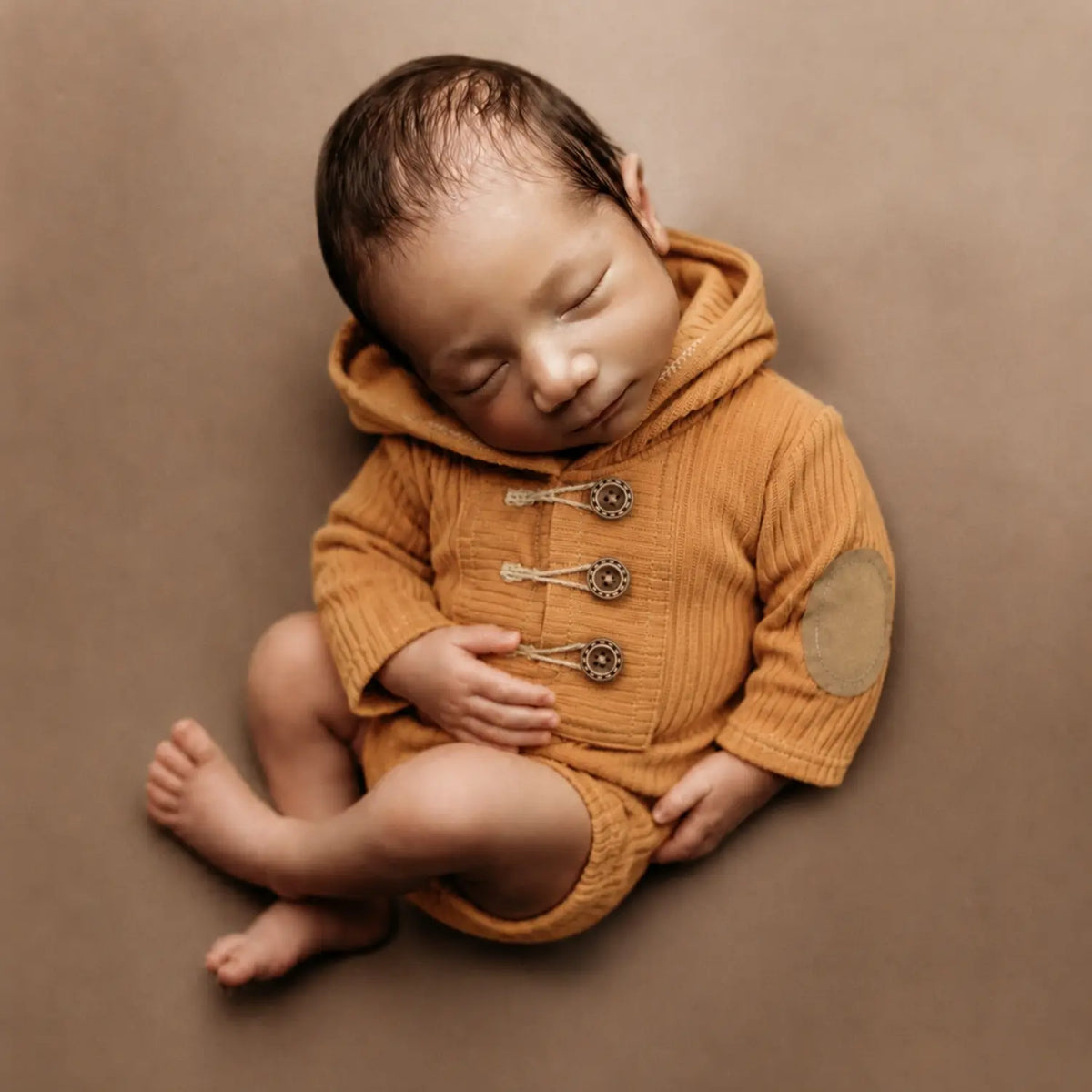 Baby Ribbed Hooded Romper O245 | 2M | Mustard