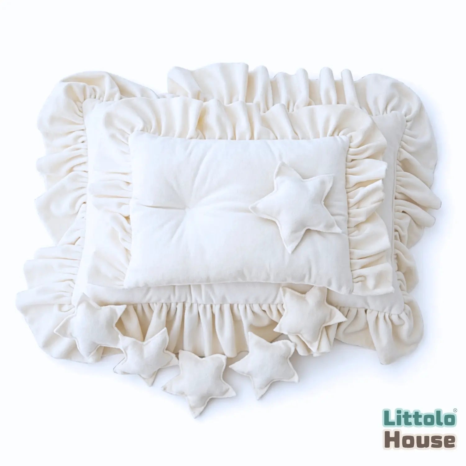 Baby Ruffle Pillow Set with Star Cushions Pack of 8 SR101 | NB | Off White