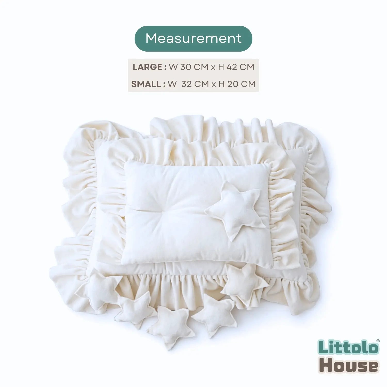 Baby Ruffle Pillow Set with Star Cushions Pack of 8 SR101 | NB | Off White