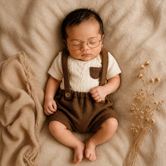 Baby Tshirt and Suspender Pant Costume O163 | NB | Coffee White