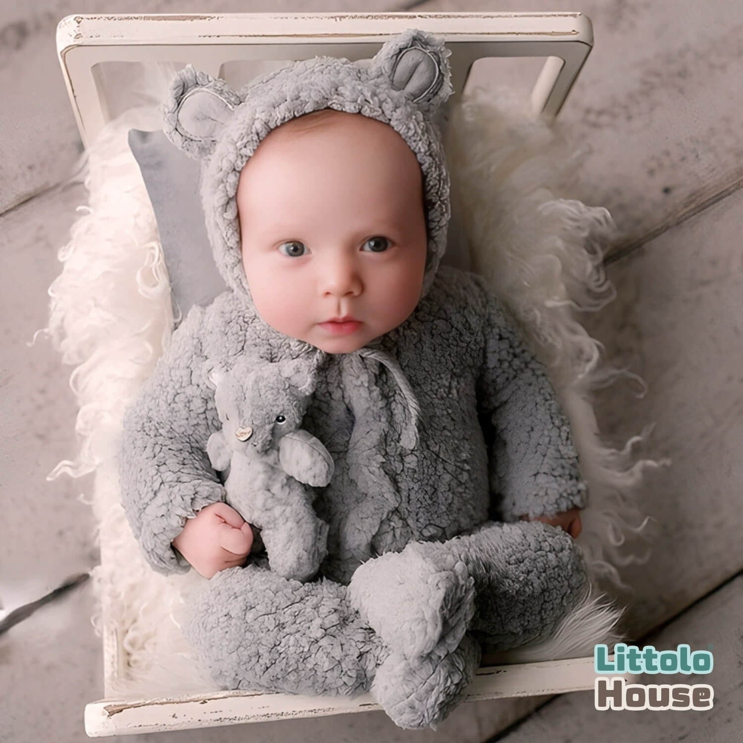 Baby Ultra Soft Fleece Romper with Bear Bonnet