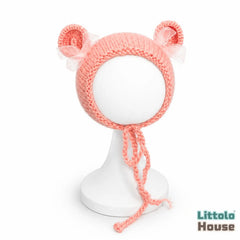 Baby Wool Knit Ear Bonnet B014 | NB | Peach