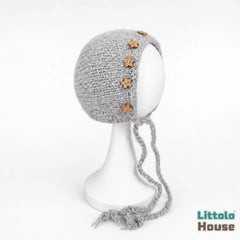Baby Woolen Star Bonnet B018 | NB | Light Grey