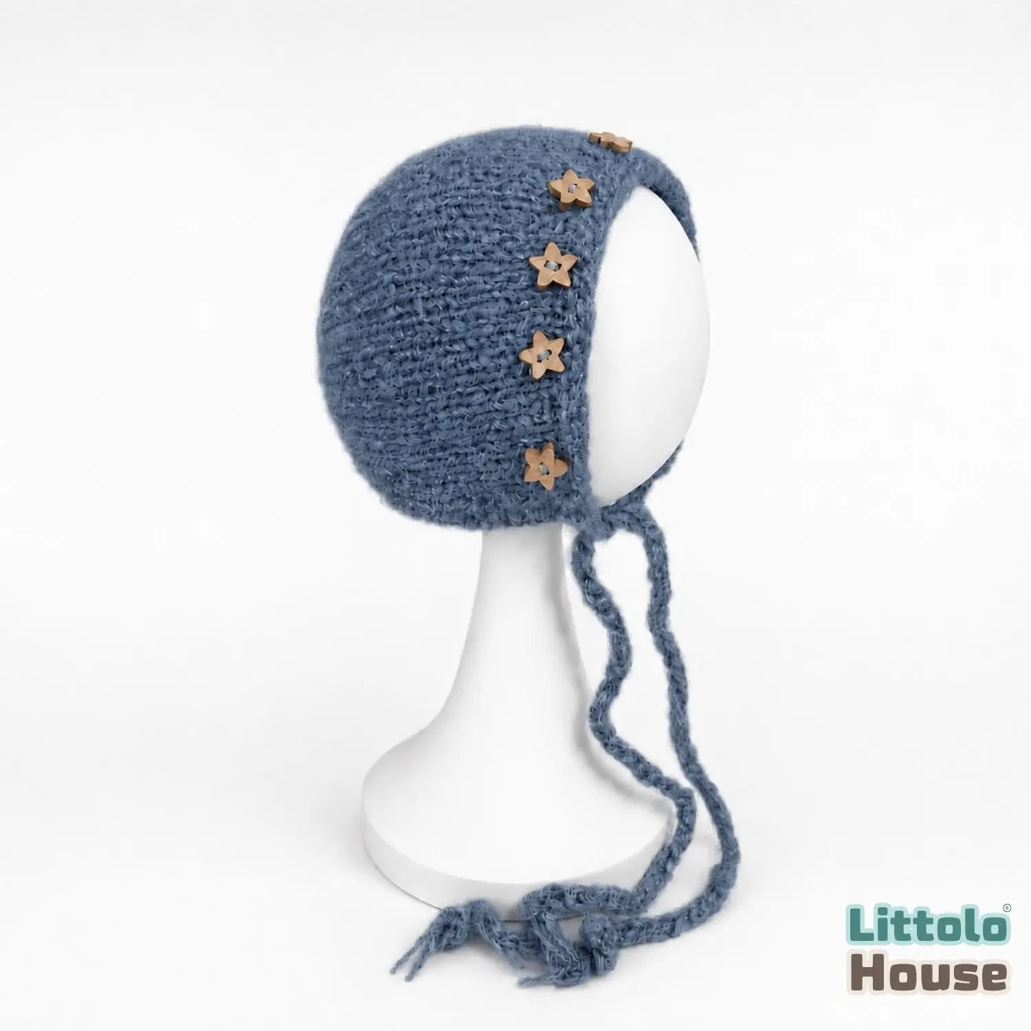 Baby Woolen Star Bonnet B018 | NB | Steel Blue Shades