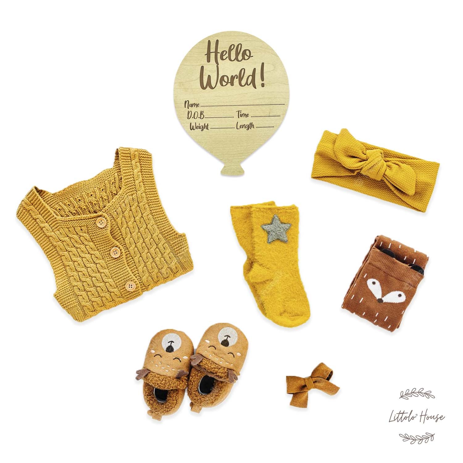 Balloon Style Hello World Milestone Card | Wooden Decorative | Natural Wood