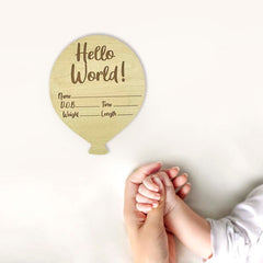 Balloon Style Hello World Milestone Card | Wooden Decorative | Natural Wood