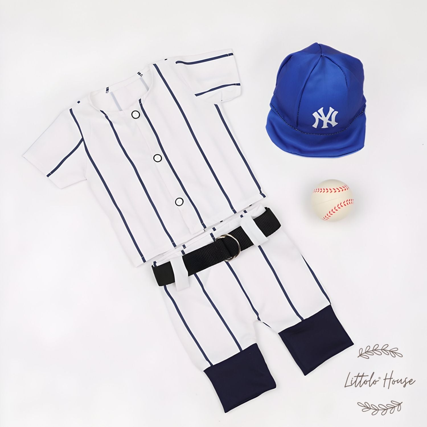 Baby Boy Baseball Outfit with Cap & Ball O117 | NB | White Blue