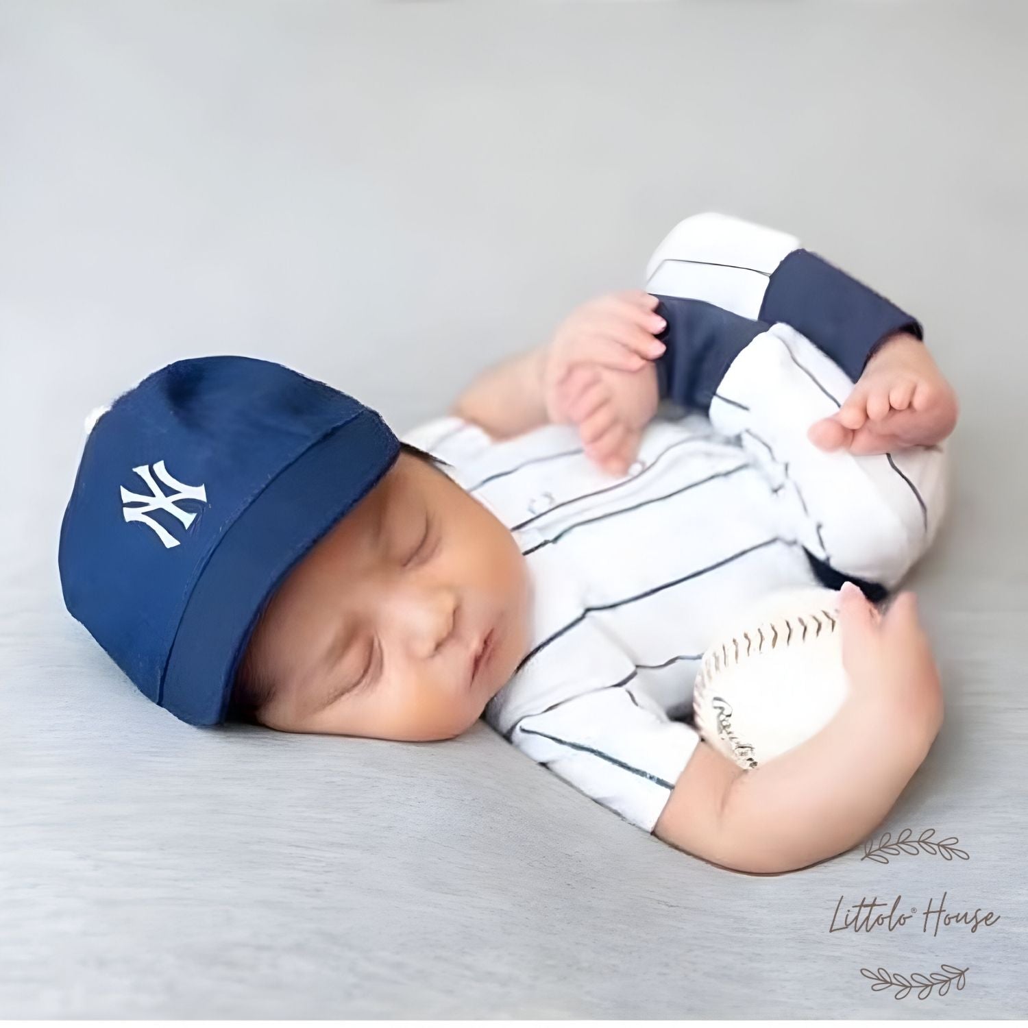 Baby Boy Baseball Outfit with Cap & Ball O117 | NB | White Blue