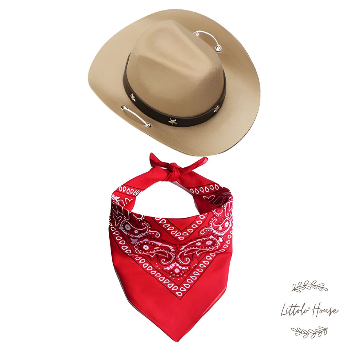 Cowboy Hat with Red Scarf B028 | 1Y | Beige