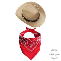 Cowboy Hat with Red Scarf B028 | 1Y | Beige