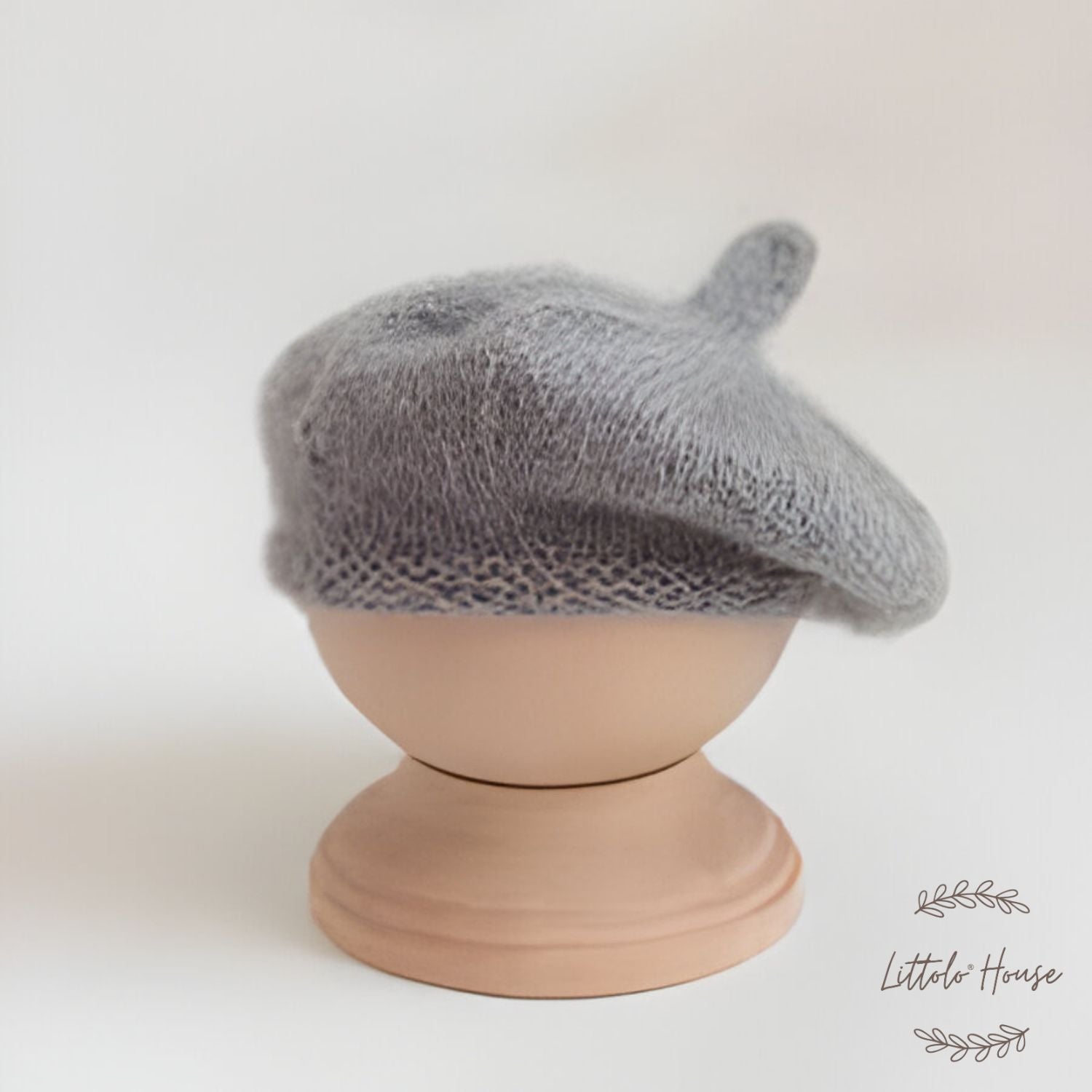 Baby Mohair Beret Hat B006 | 3M | Light Grey