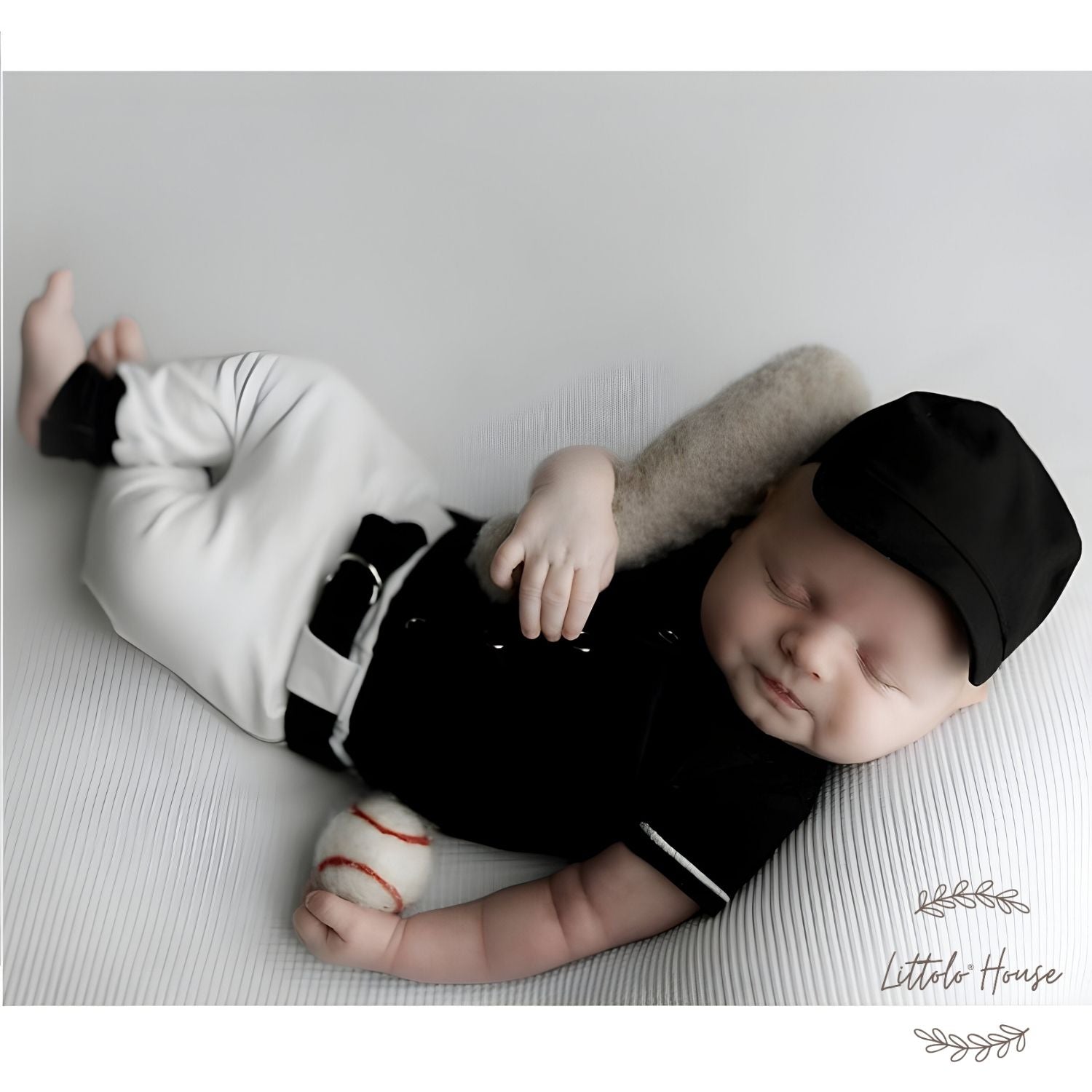 Baby Boy Black Sports Outfit with Cap O118 | NB | Black White