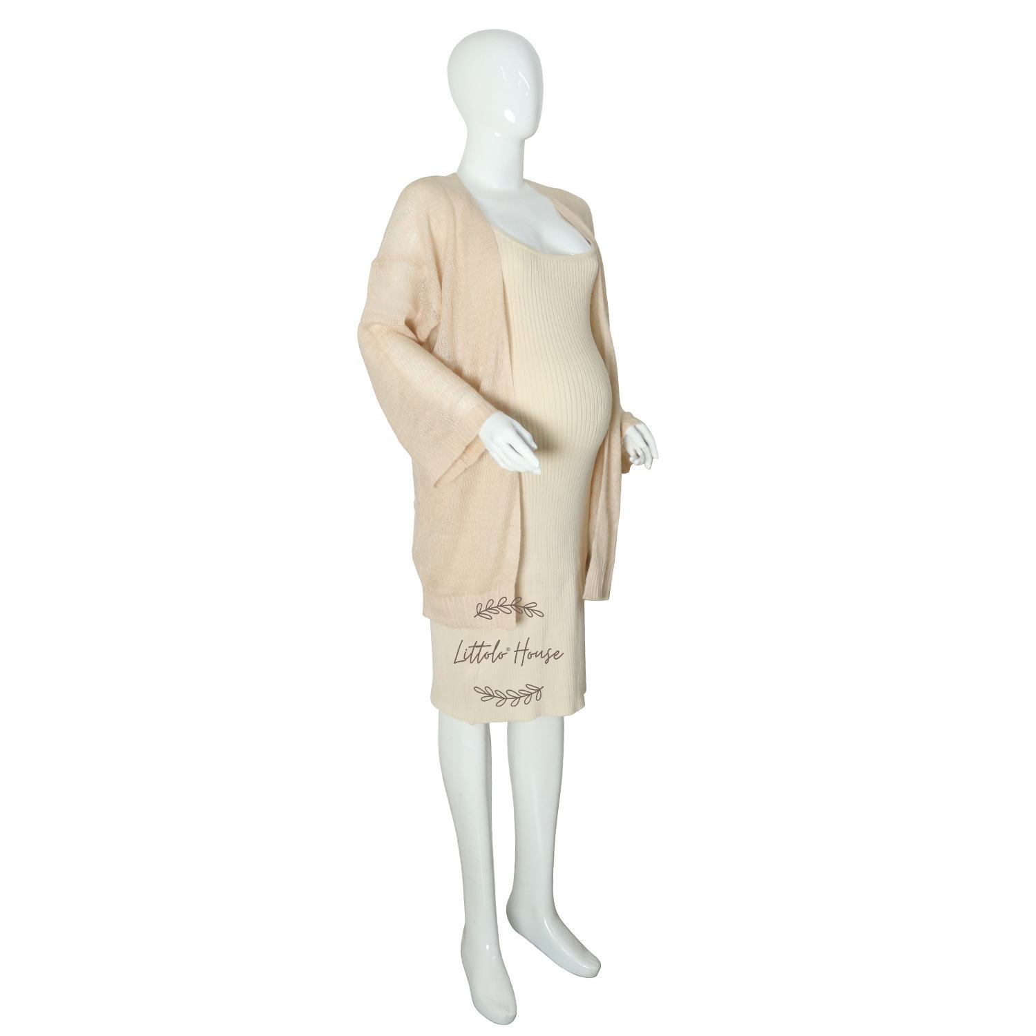 Bodycon Dress with Full Sleeves Shrug M036 | L | Beige