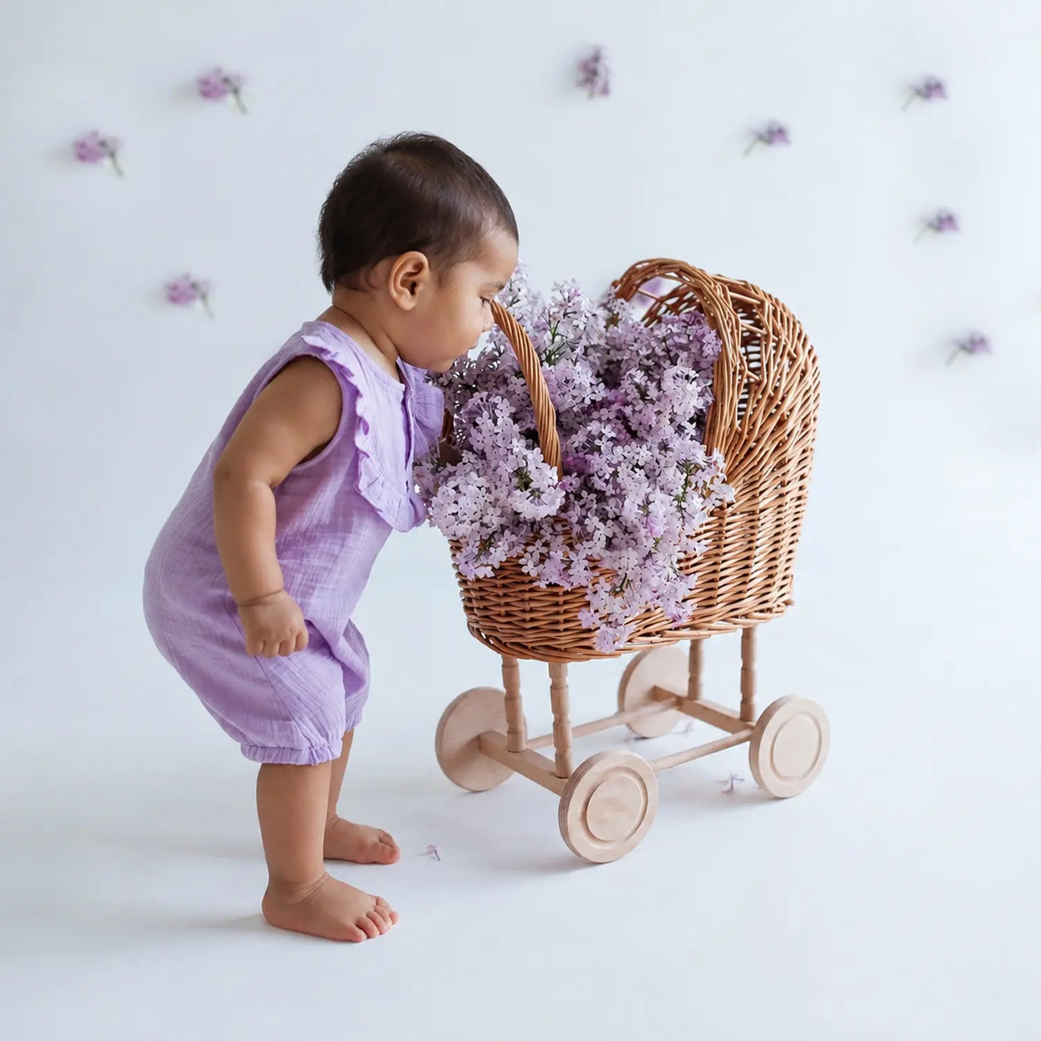 Boho Woven Cane Flower Cart | Cane | Natural Wood