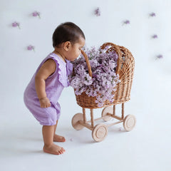 Boho Woven Cane Flower Cart | Cane | Natural Wood