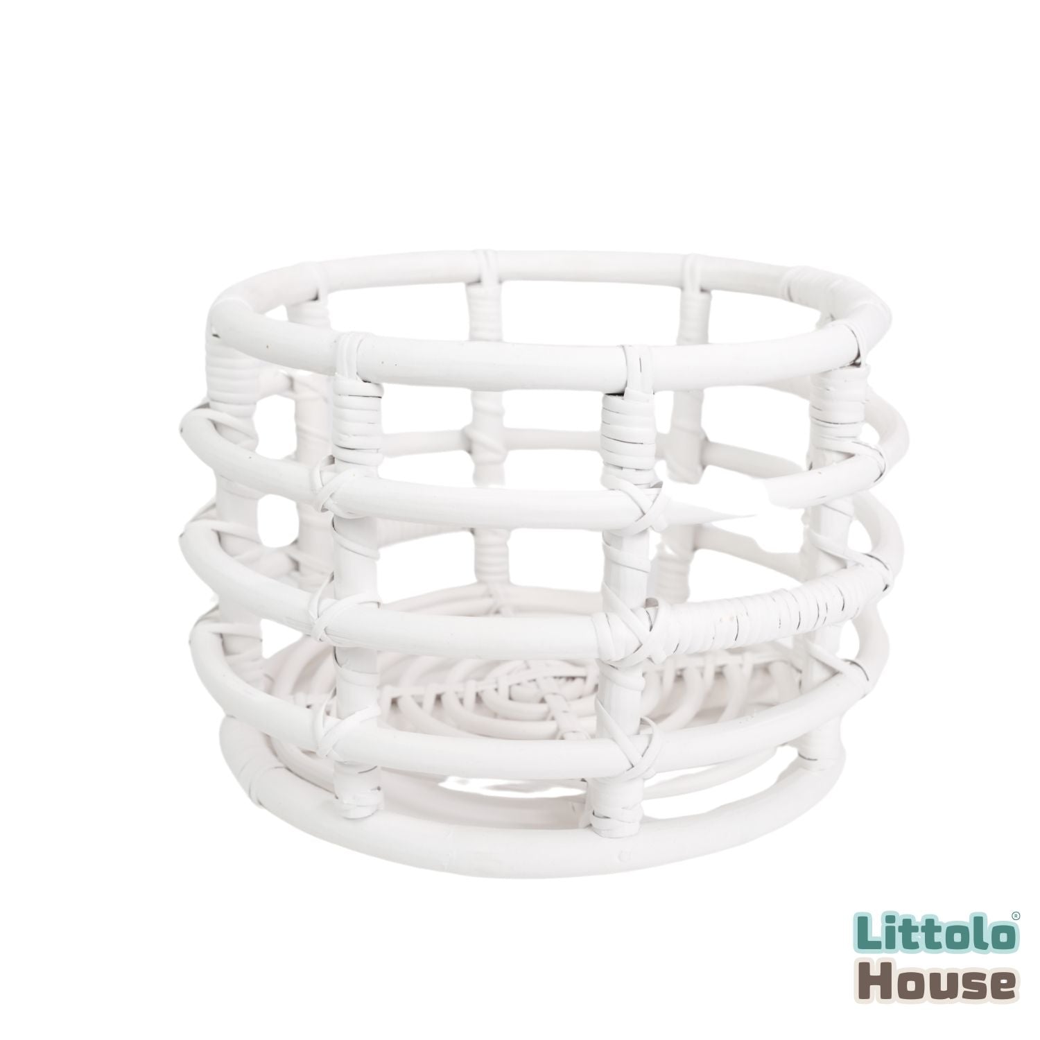 Farmhouse Style Round Cane Basket | Cane | White