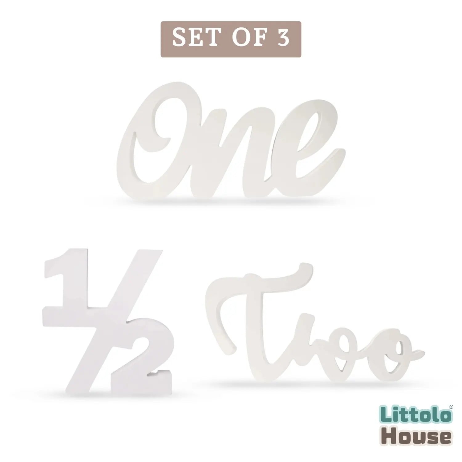 Cursive One C1 • Numeric Half • Cursive Two | Set of 3 | Wooden Decorative | White