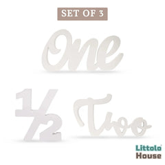Cursive One C1 • Numeric Half • Cursive Two | Set of 3 | Wooden Decorative | White