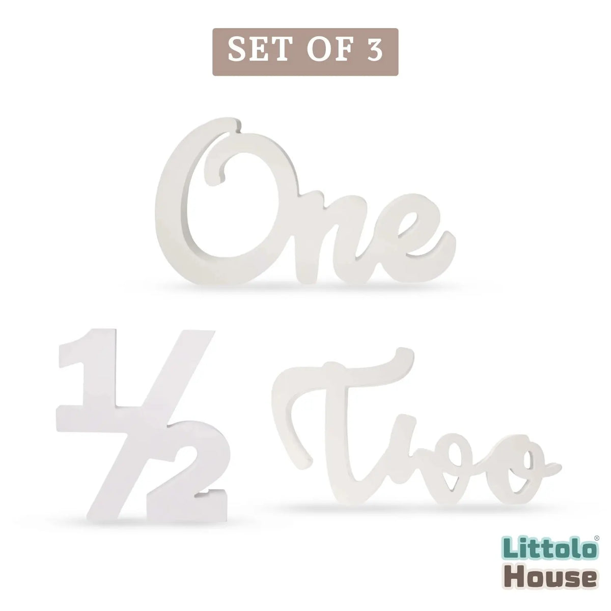 Cursive One C2 • Numeric Half • Cursive Two | Set of 3 | Wooden Decorative | White