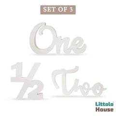 Cursive One C2 • Numeric Half • Cursive Two | Set of 3 | Wooden Decorative | White