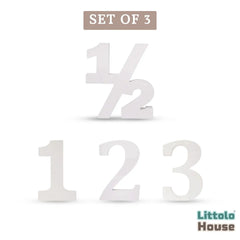 Numeric Half • Numeric One • Numeric Two • Numeric Three | Set of 4 | Wooden Decorative | White