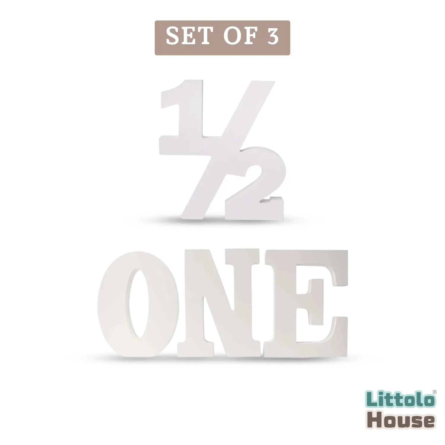 Numeric Half • Capital One | Set of 2 | Wooden Decorative | White