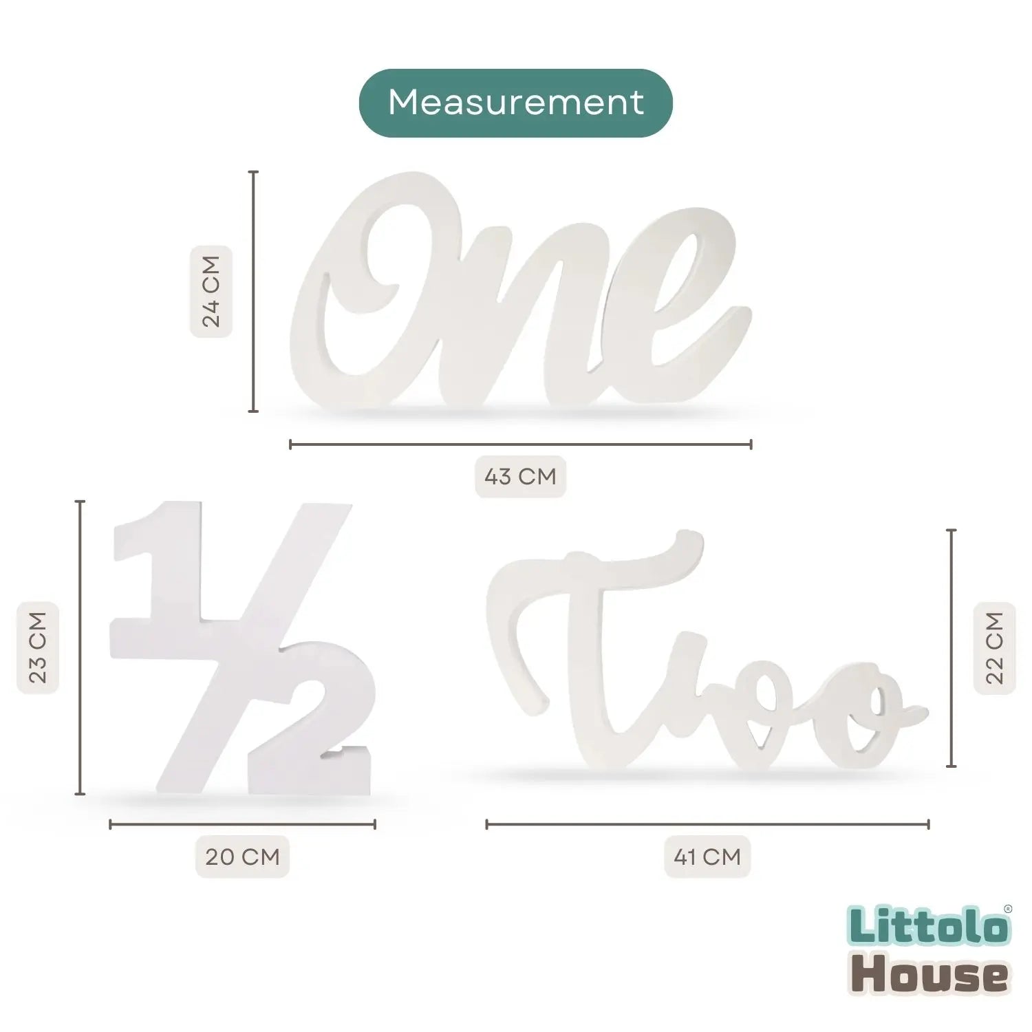 Cursive One C1 • Numeric Half • Cursive Two | Set of 3 | Wooden Decorative | White