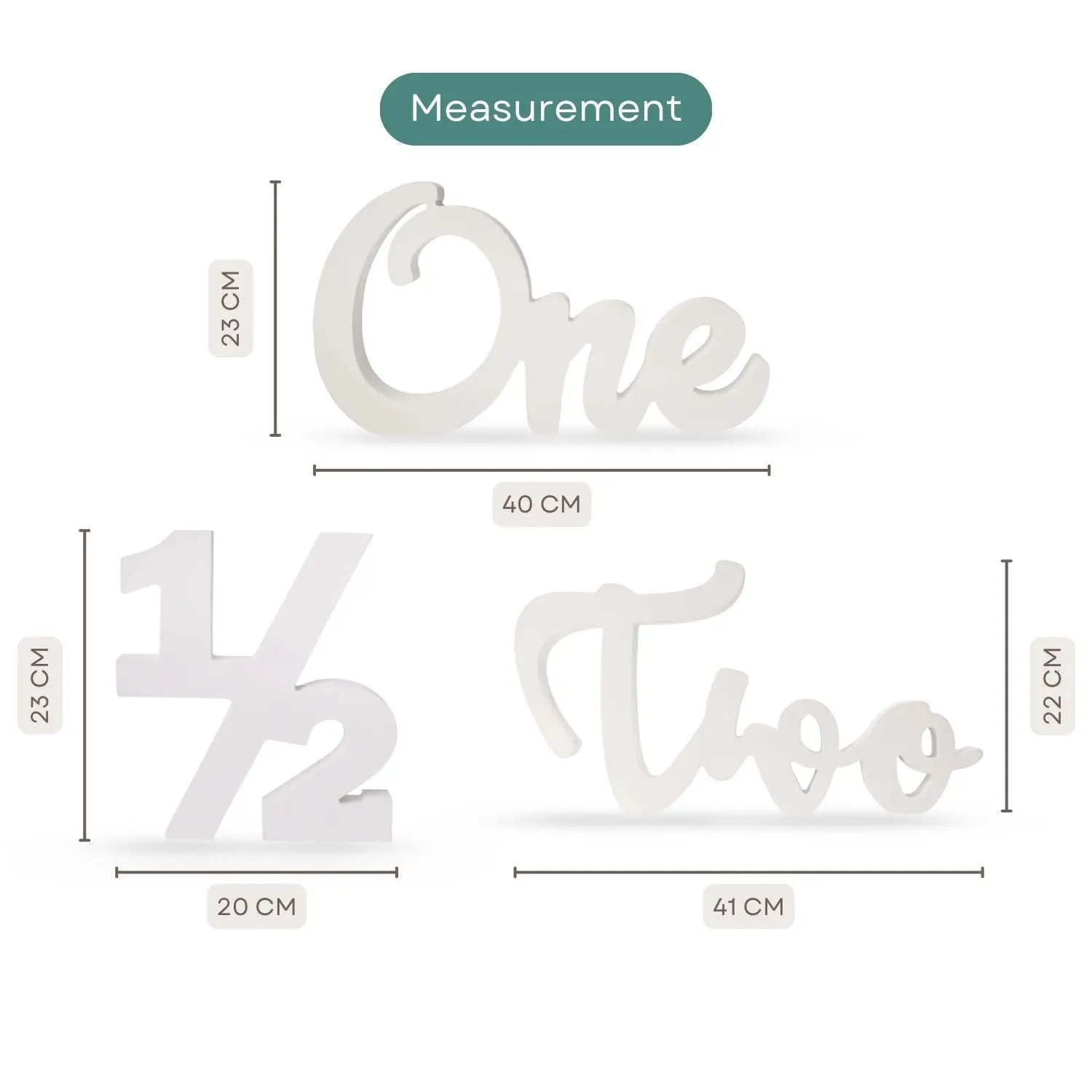 Cursive One C2 • Numeric Half • Cursive Two | Set of 3 | Wooden Decorative | White