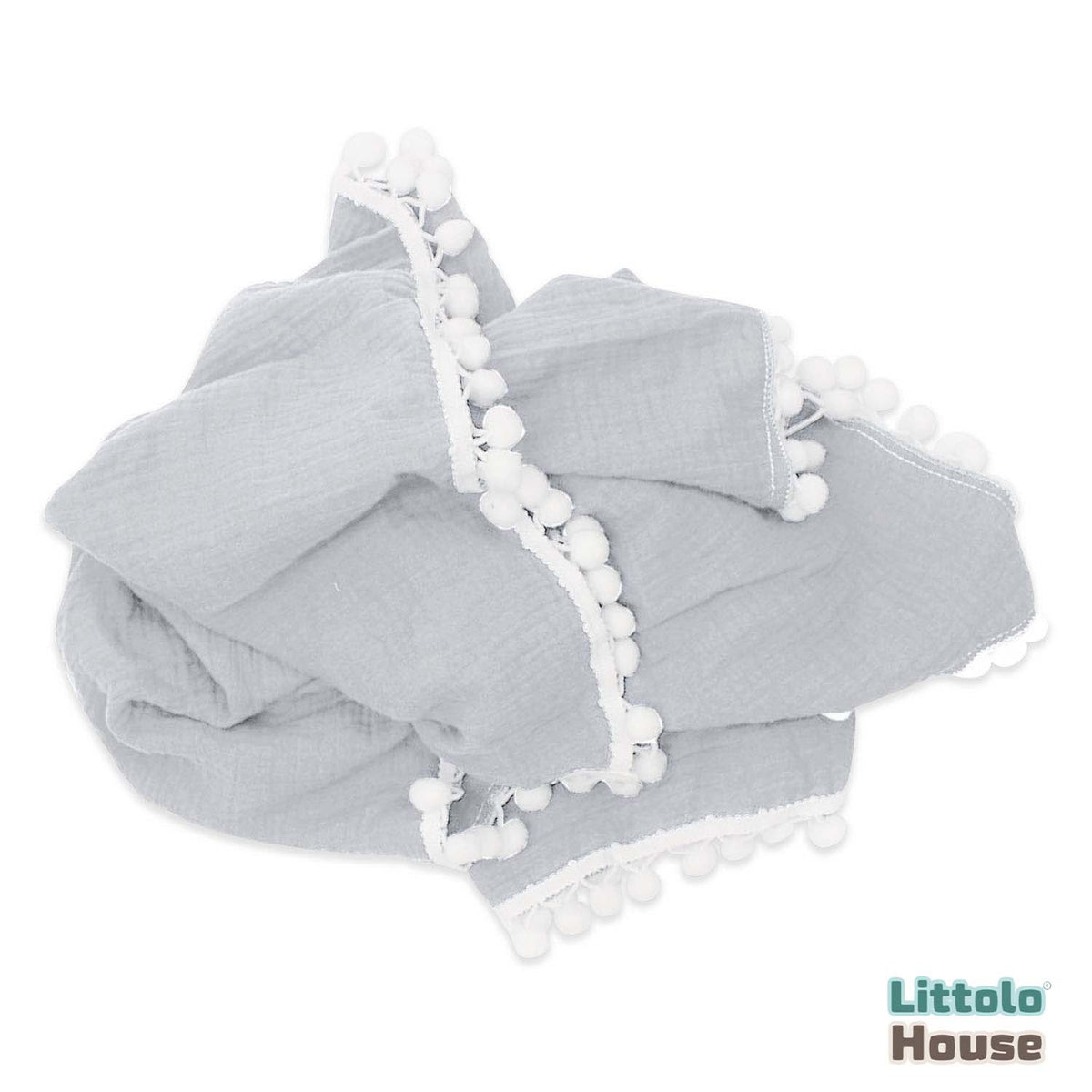 Cotton Gauze Blanket with Tassels Lace Style 2 Layer | Light Grey