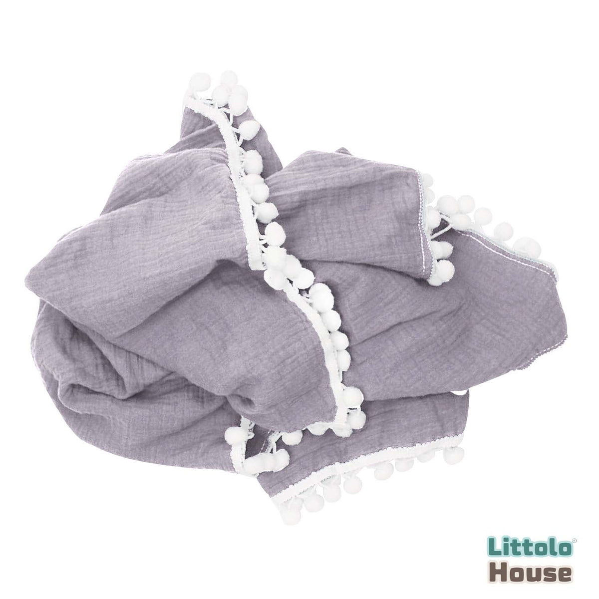 Cotton Gauze Blanket with Tassels Lace Style 2 Layer | Pastel Purple