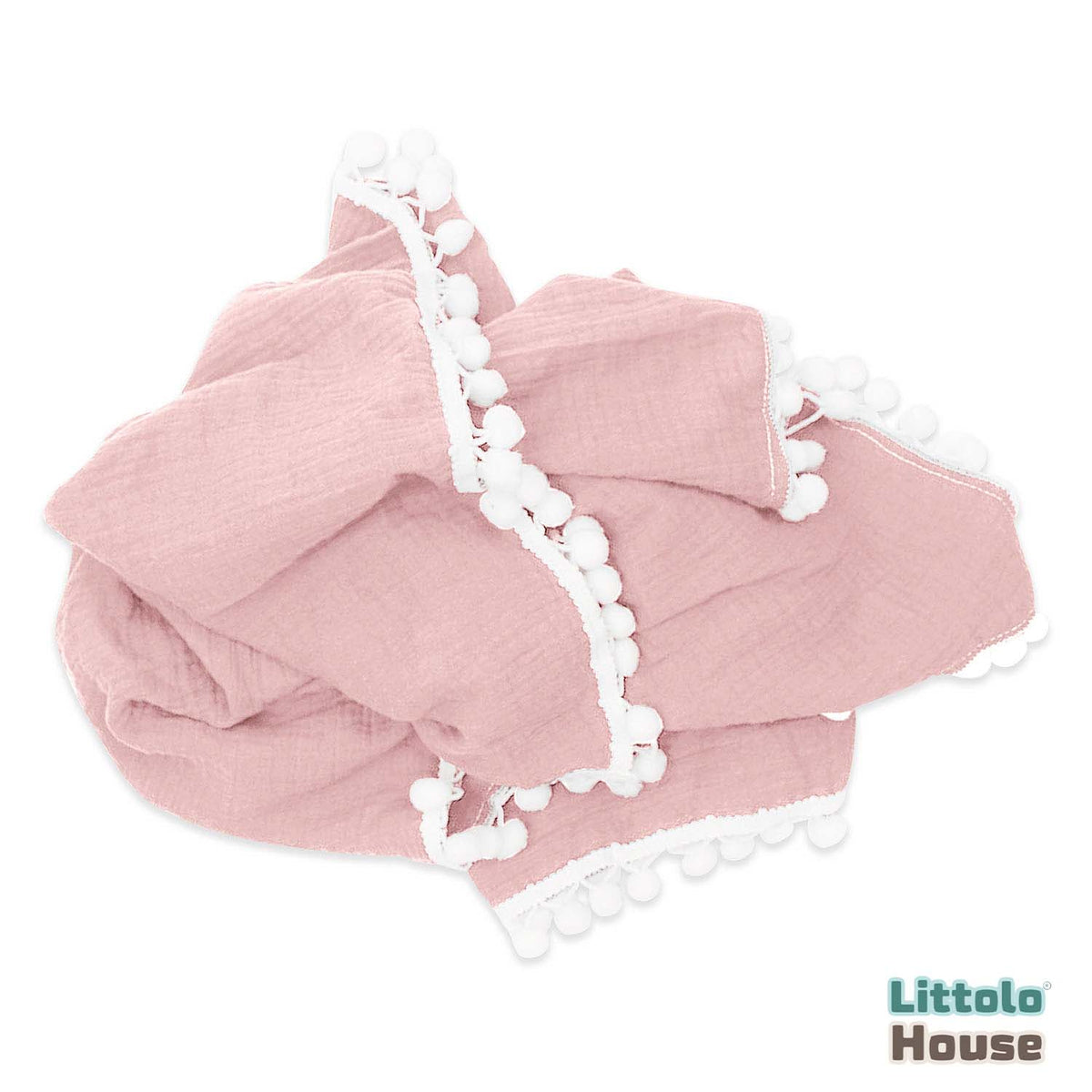 Cotton Gauze Blanket with Tassels Lace Style 2 Layer | Pink