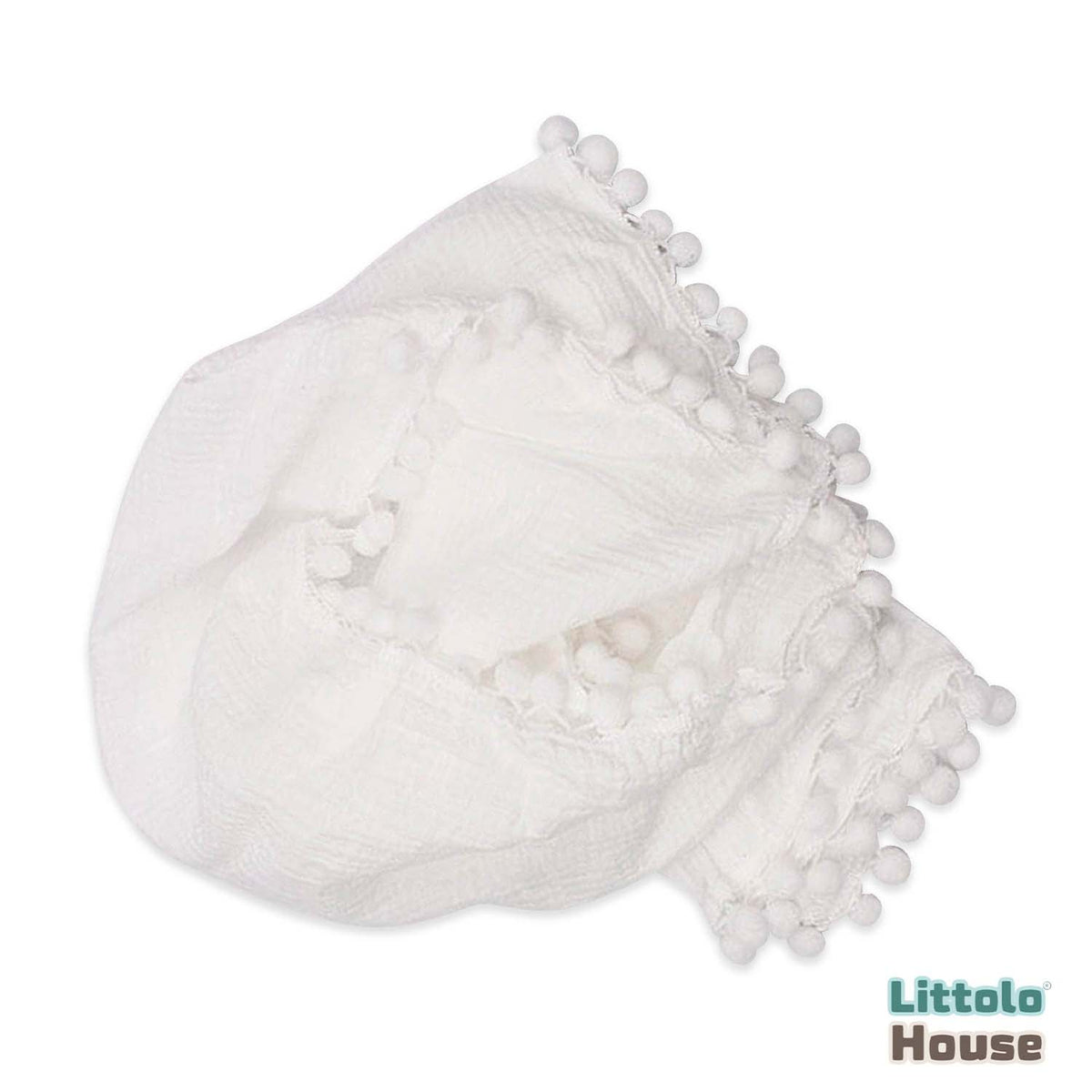 Cotton Gauze Blanket with Tassels Lace Style 2 Layer | White