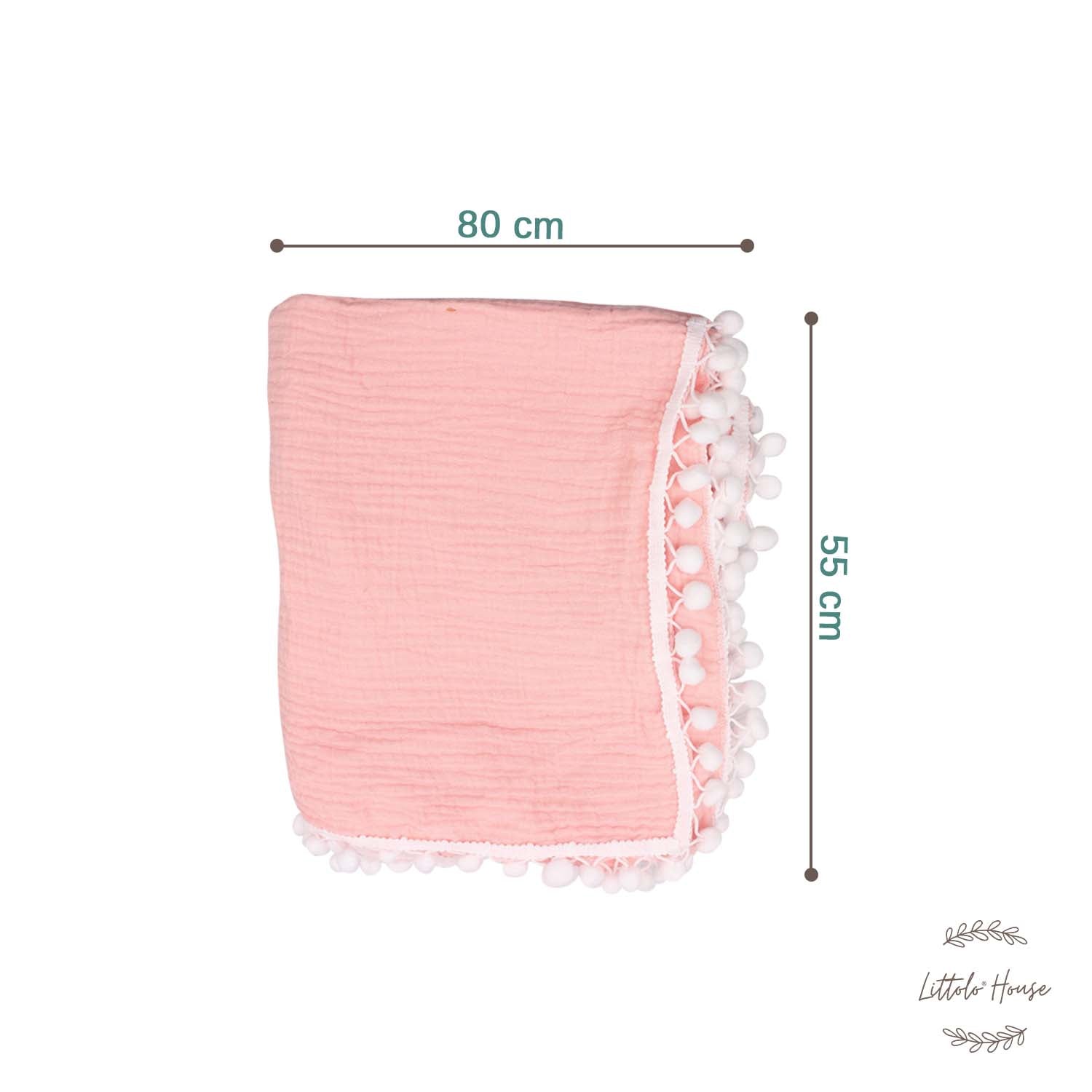 Cotton Gauze Blanket with Tassels Lace Style 2 Layer | Pink