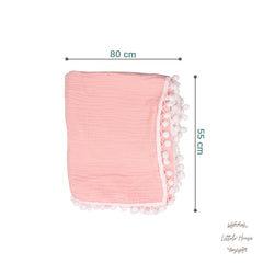 Cotton Gauze Blanket with Tassels Lace Style 2 Layer | Pink