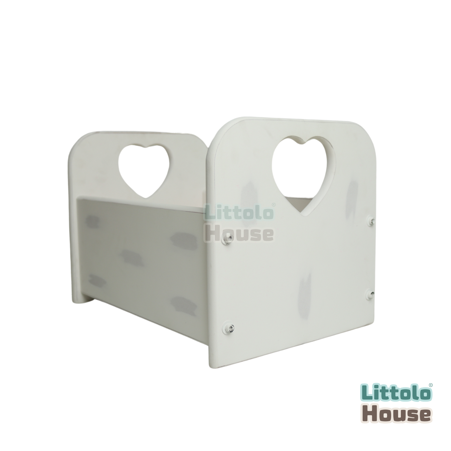 Crate Style Heart Cut Bed | Wooden Decorative | Rustic White