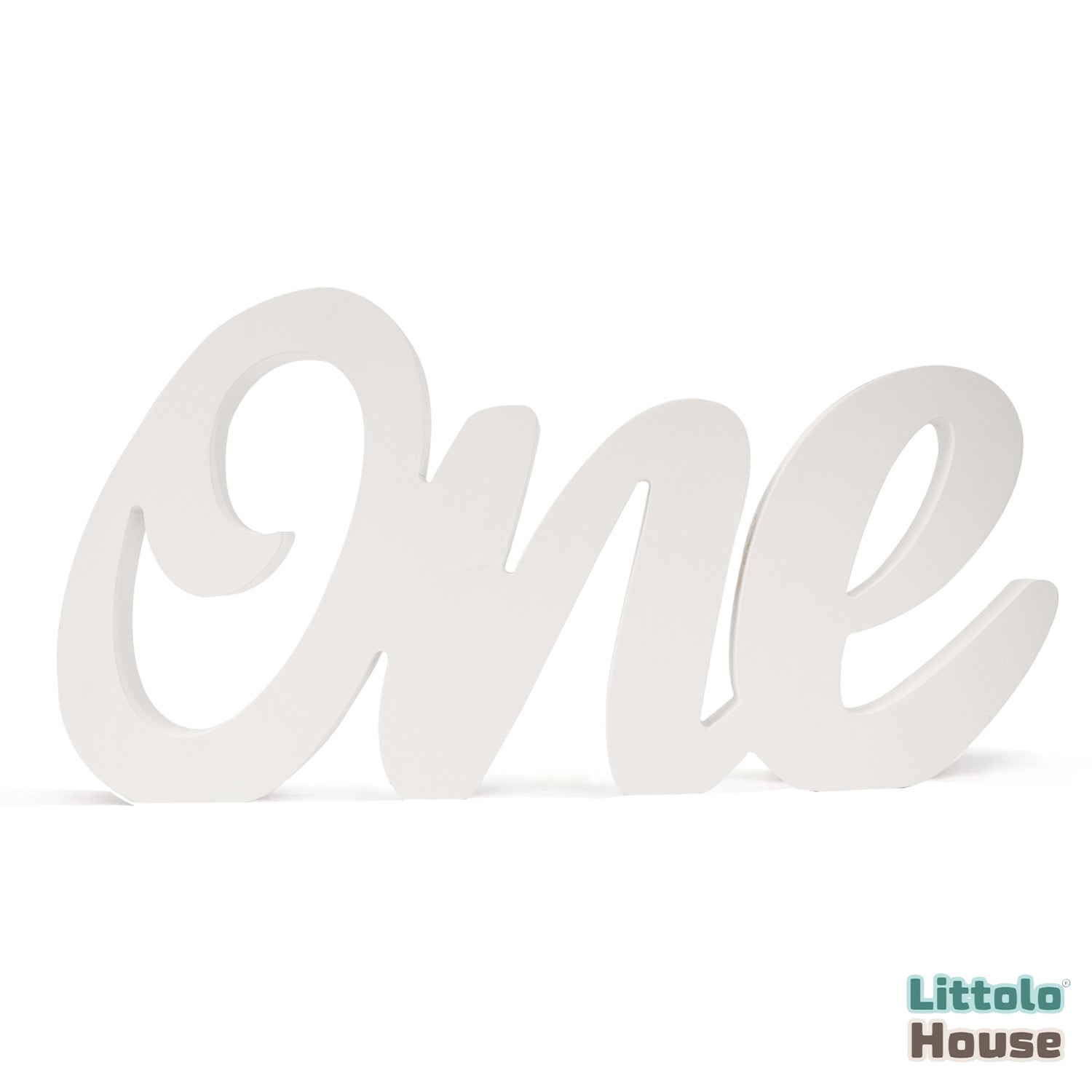 Cursive ONE Sign for First Birthday C1 | Wooden Decorative | White