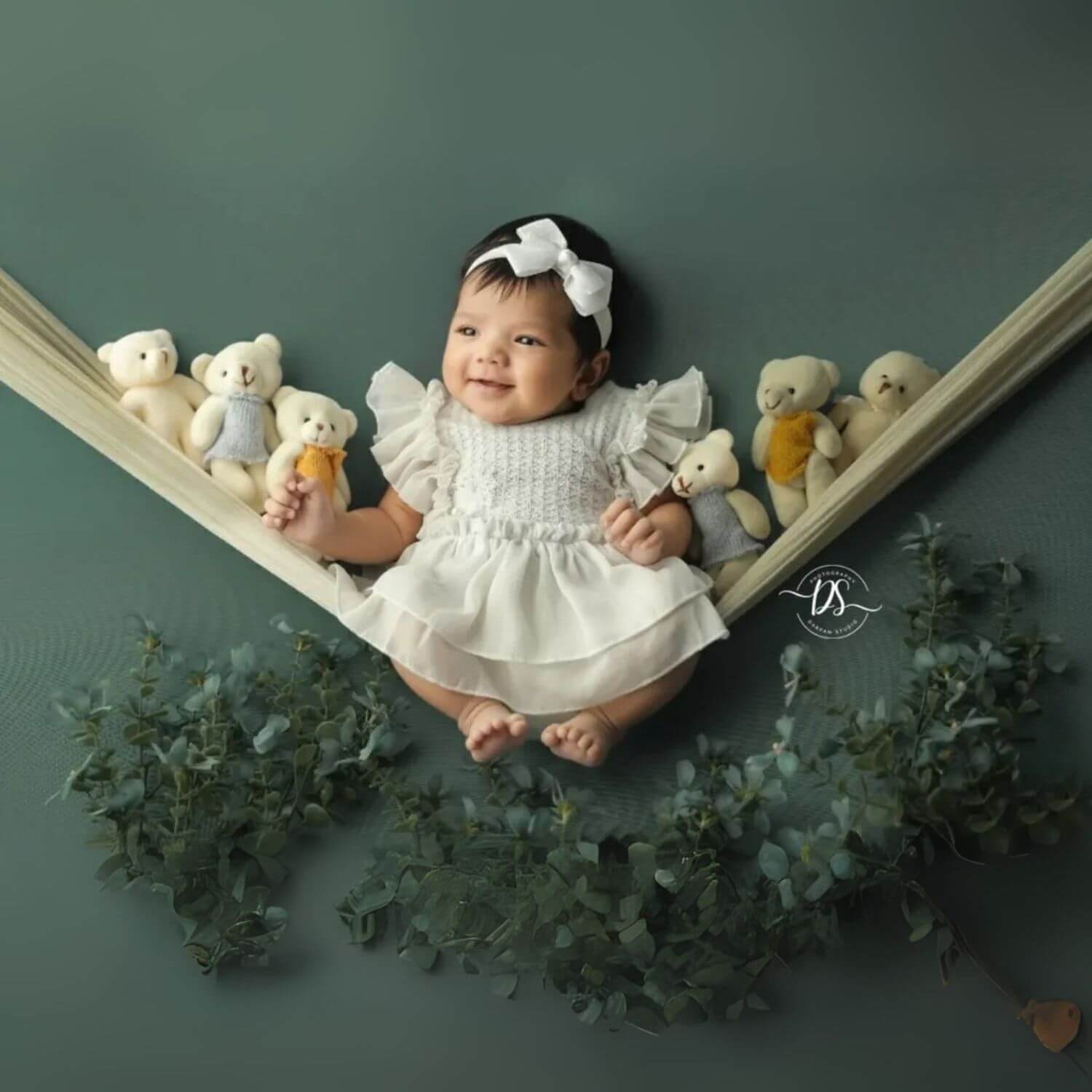 Baby Girl Lace Frill Frock with Bonnet, Posing Aid and Botties SR030 | 4M | White