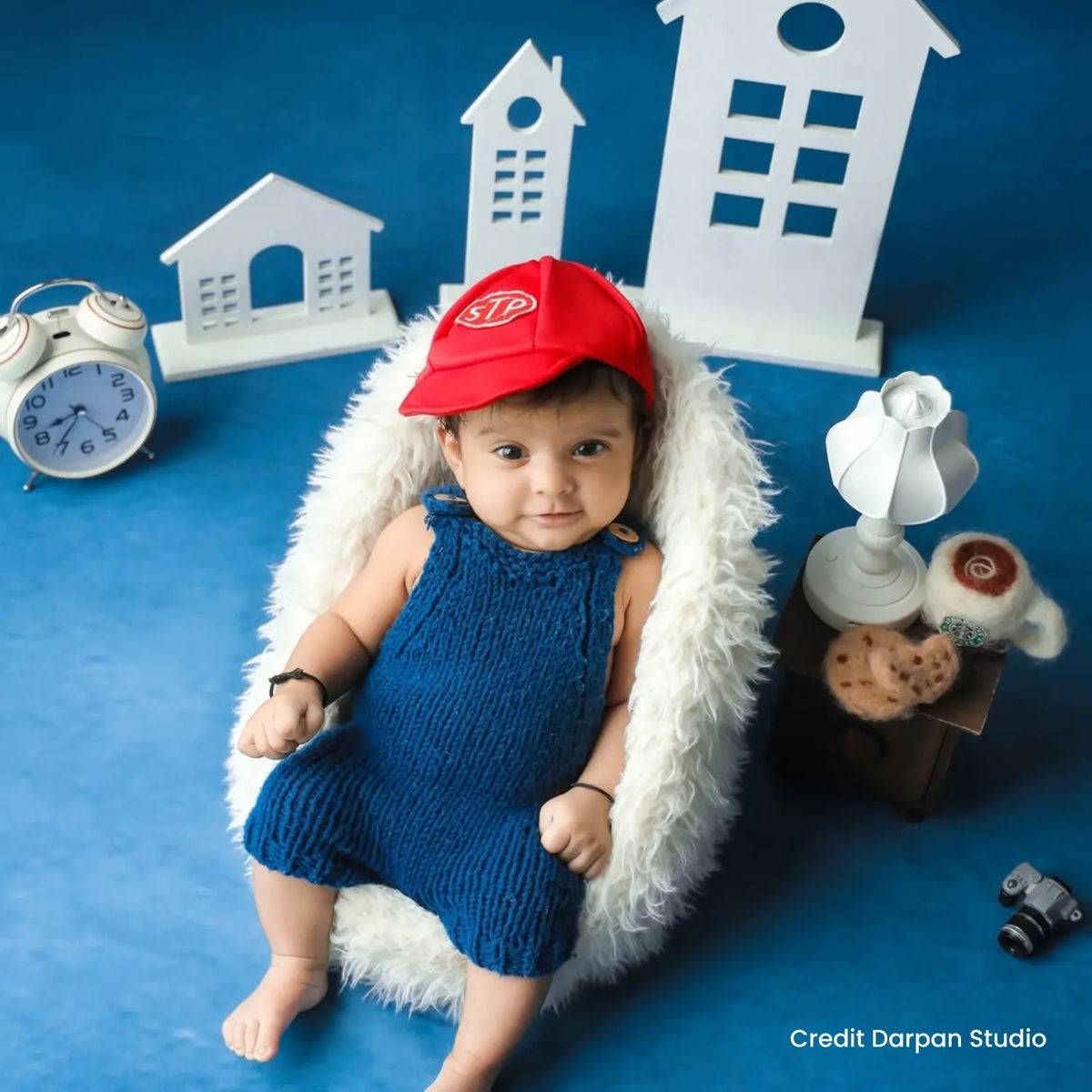 Baby Knitted Suspender Romper Outfit | 2M | Royal Blue