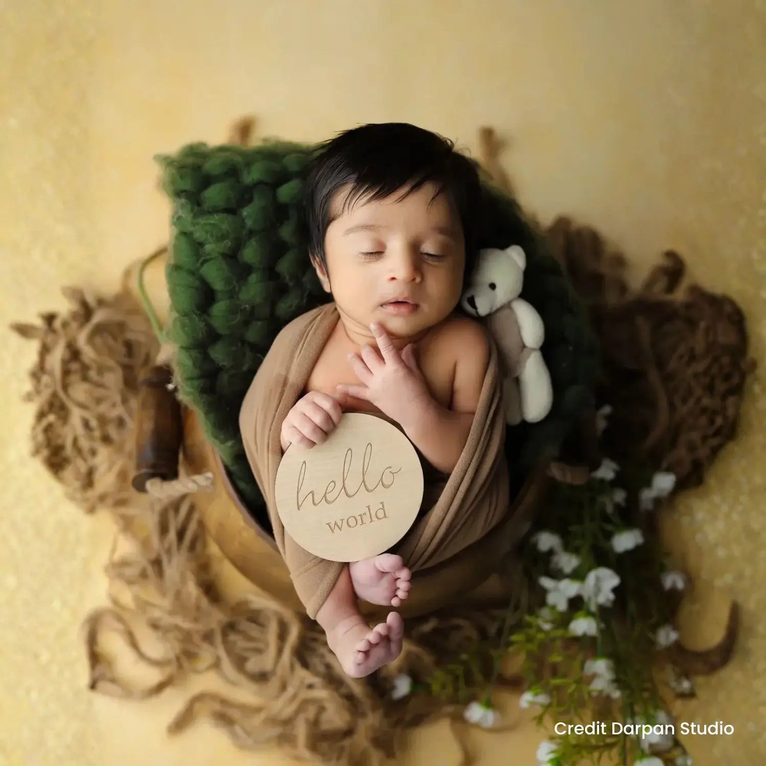 Hello World Milestone Card Style 1  | Wooden Decorative | Natural Wood